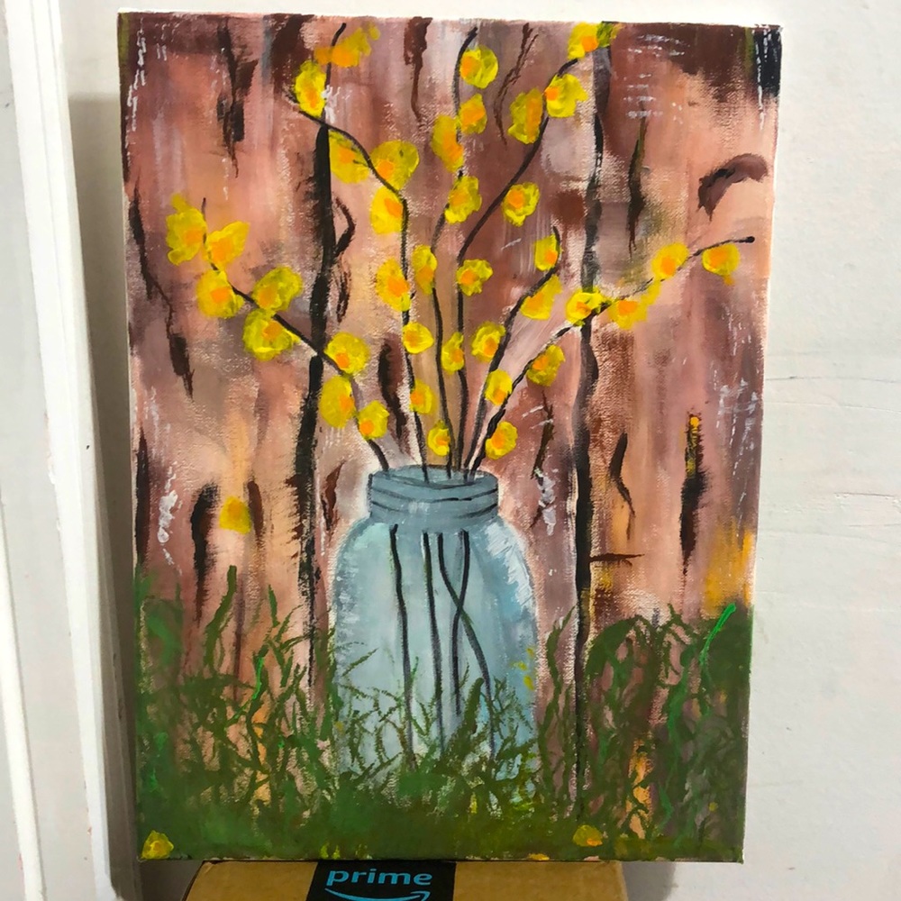 Flower painting wood behind